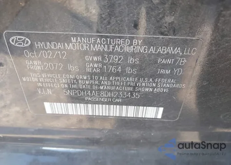 2013 Hyundai Elantra Limited from USA, damaged, VIN 5NPDH4AE8DH233435